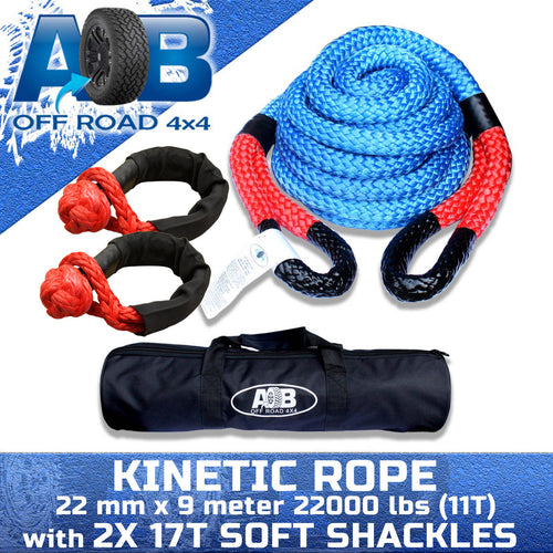 Air On Board 11T kinetic recovery rope kit with two 17T soft shackles