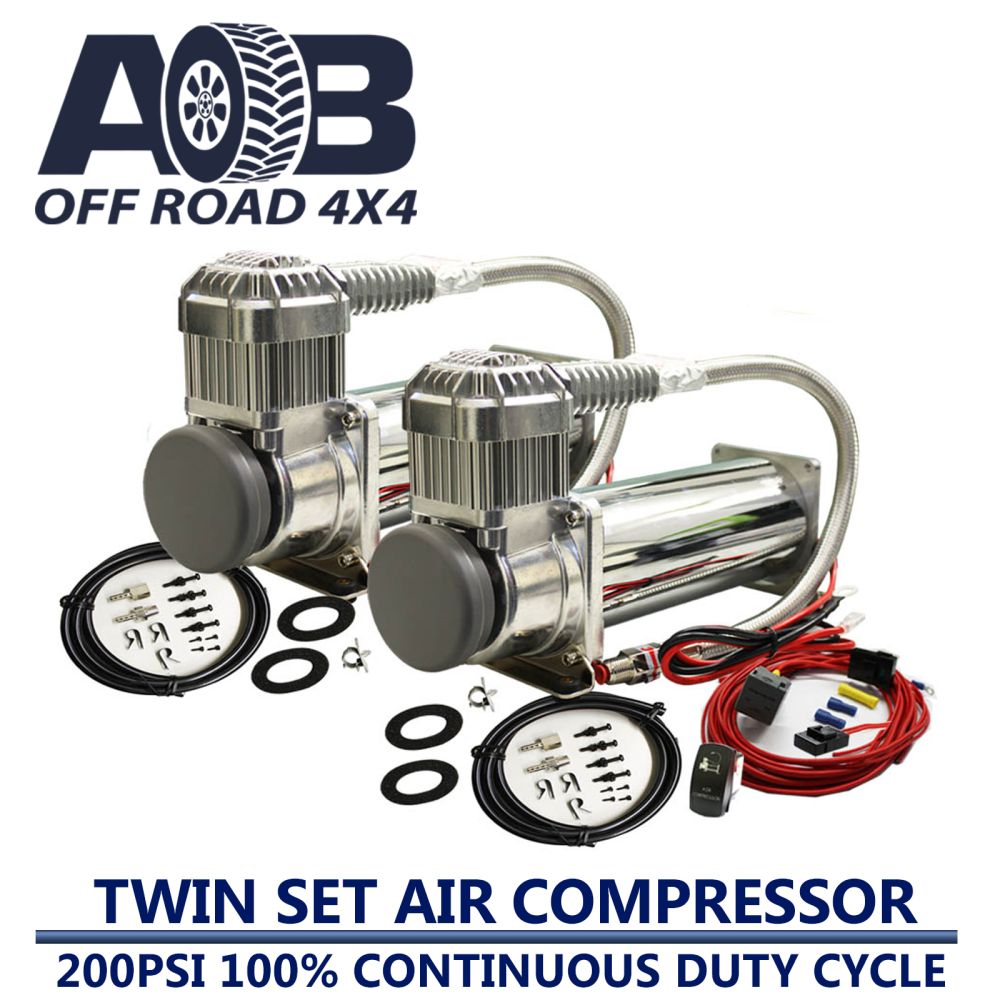 AOB 12V 200psi Dual Twin Compressors Chrome Tank