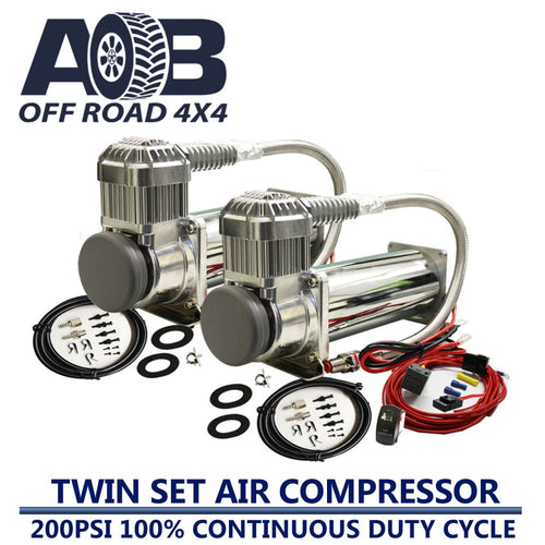 AOB 12V 200psi Dual Twin Compressors Chrome Tank